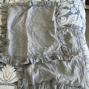 (2) Gray Pottery Barn Ruffle Euro Shams